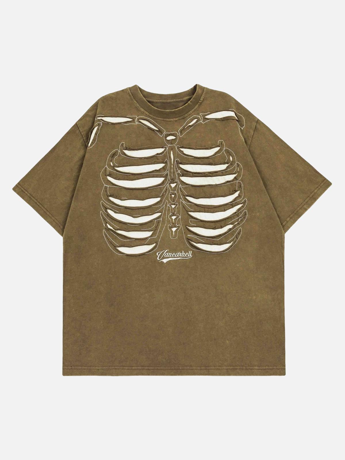 Concert Outfit Dark Bones Washed Short-Sleeved T-Shirt
