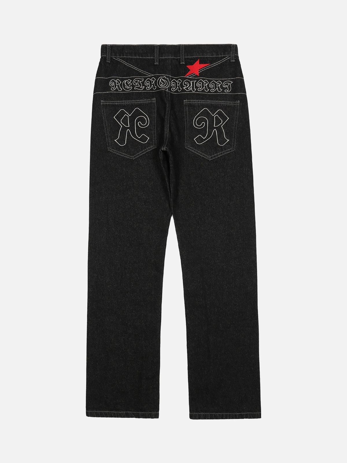Concert Outfit Dark Gothic Embroidered Star Straight Jeans