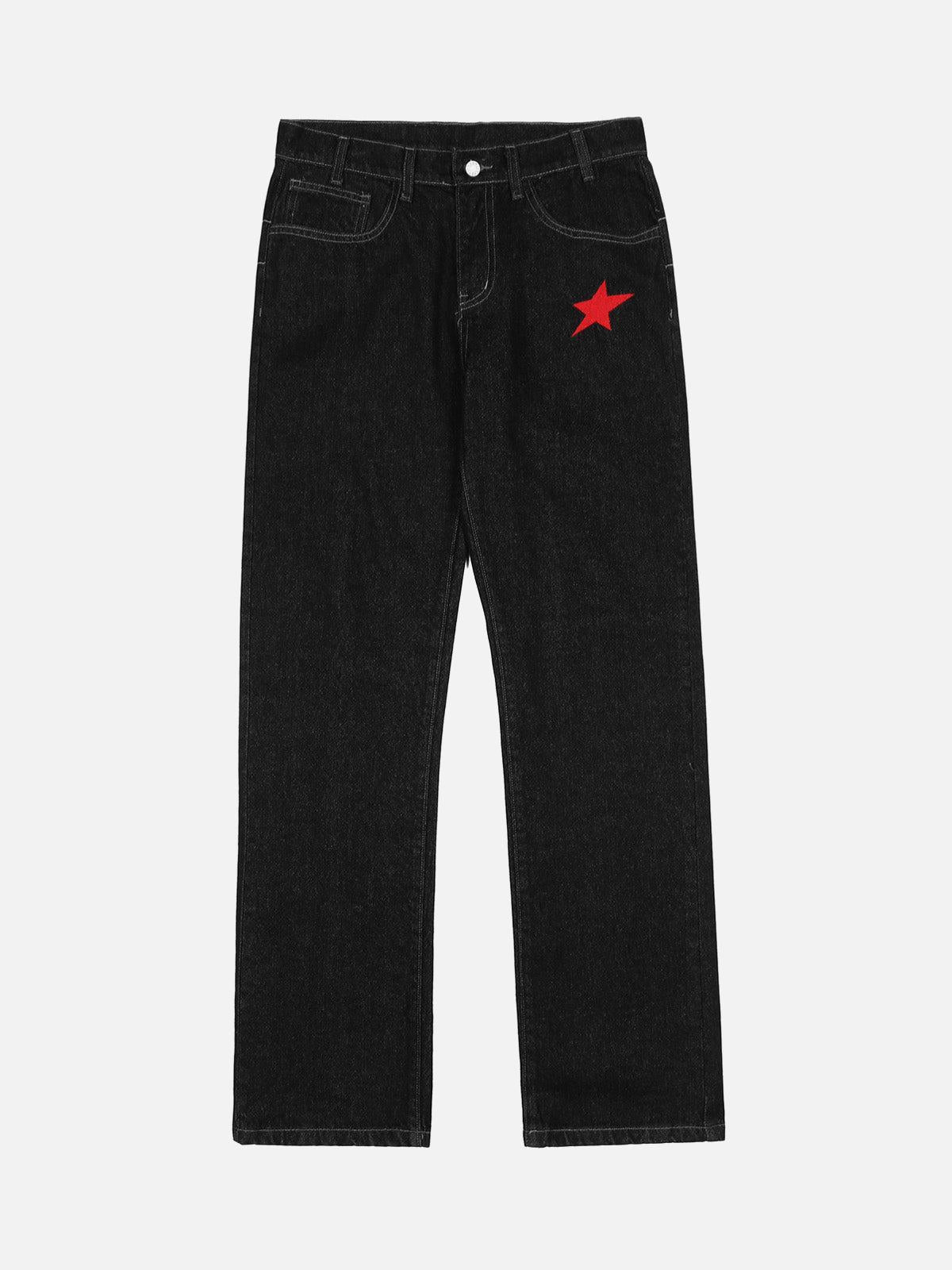 Concert Outfit Dark Gothic Embroidered Star Straight Jeans