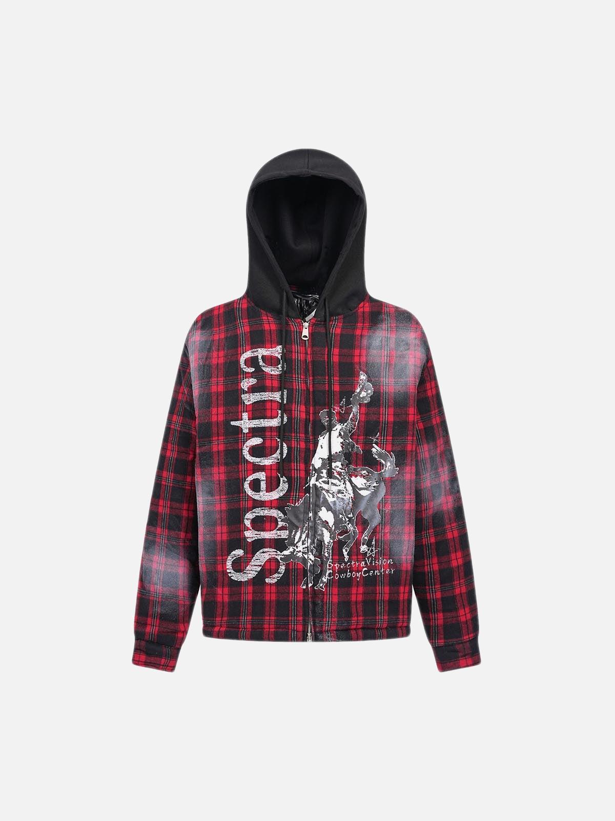 Concert Outfit Dark Plaid Hooded Quilted Jacket