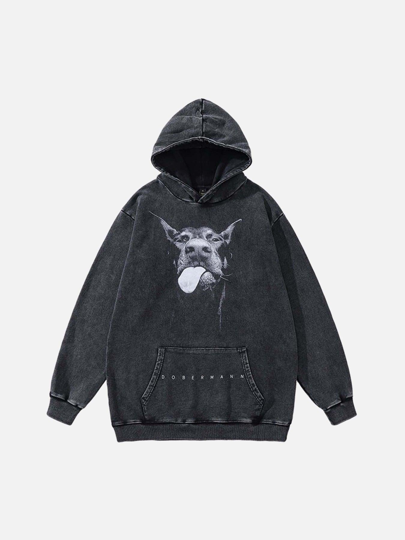 Concert Outfit Dark Series Doberman Print Hip-Hop Old Hoodie