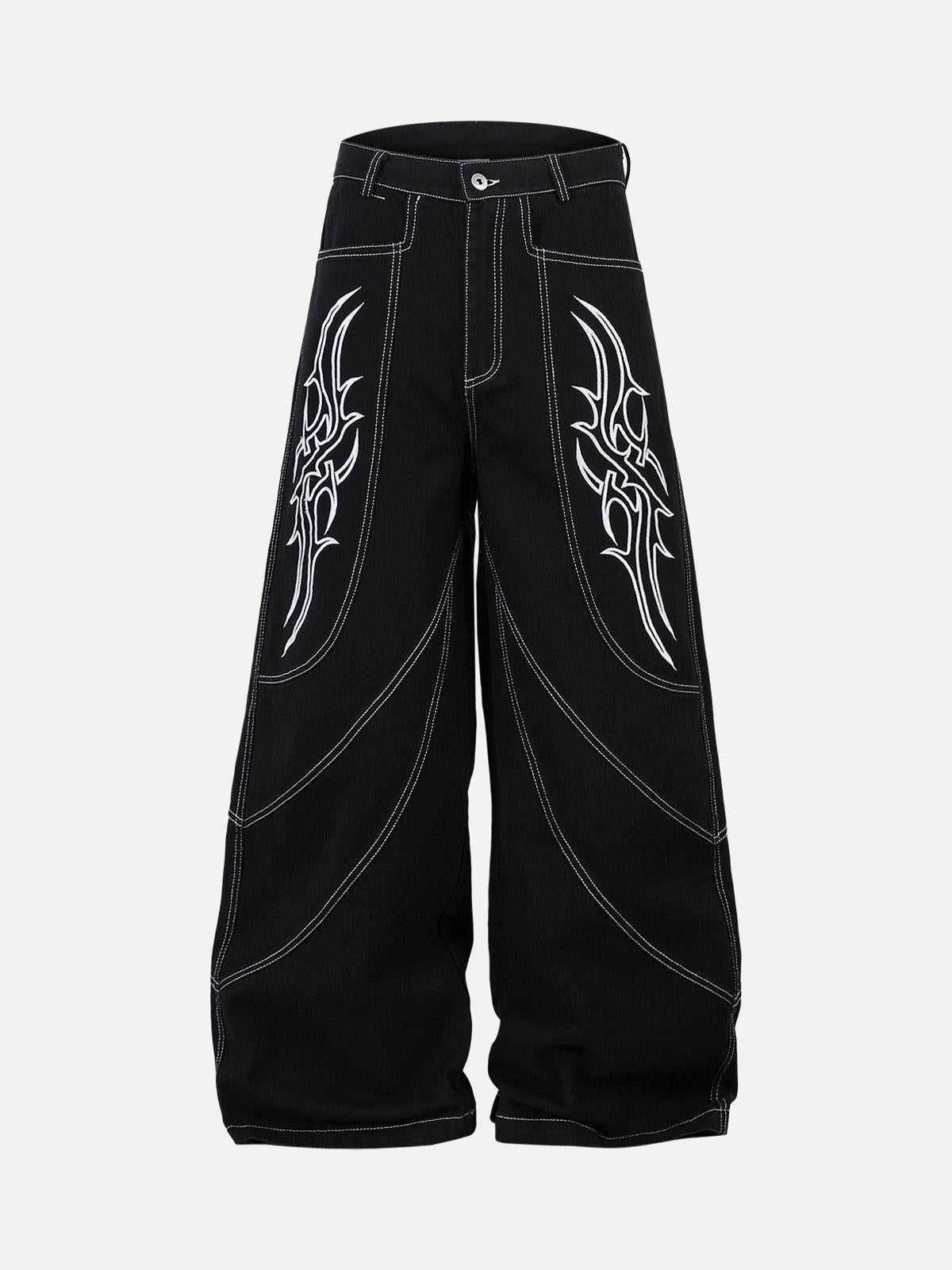 Concert Outfit Deconstructed Contrast Embroidered Baggy Jeans