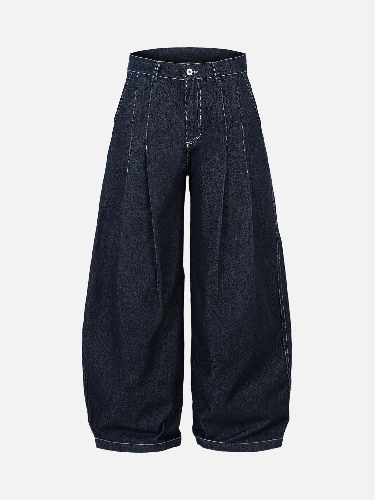 Concert Outfit Deconstructed Contrast Stitching Pleated Baggy Barrel Jeans
