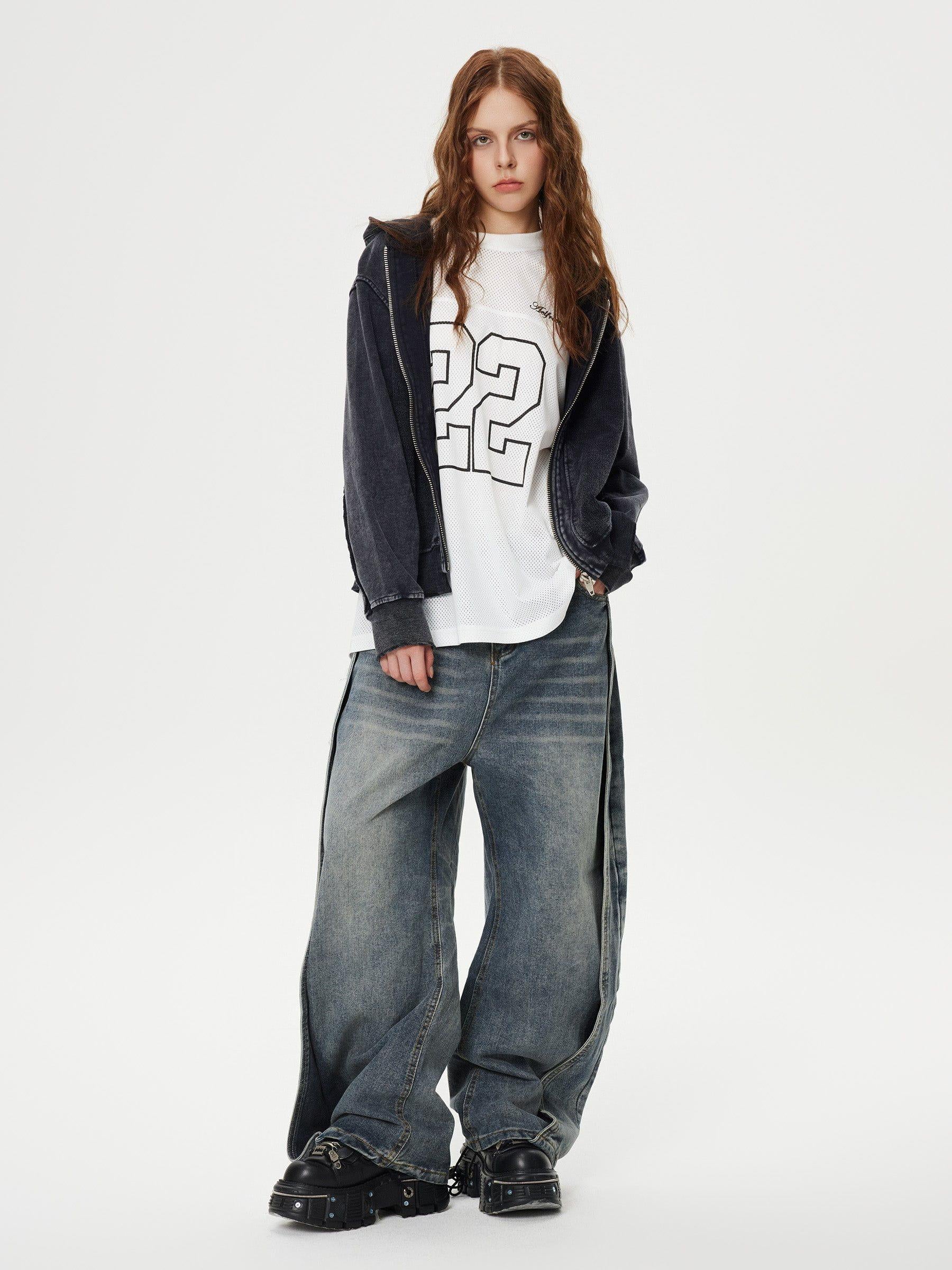 Concert Outfit Deconstruction Patchwork Washed Loose Jeans