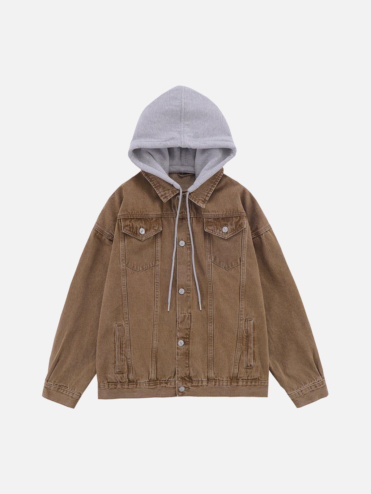 Concert Outfit Detachable Hood Solid Denim Jacket
