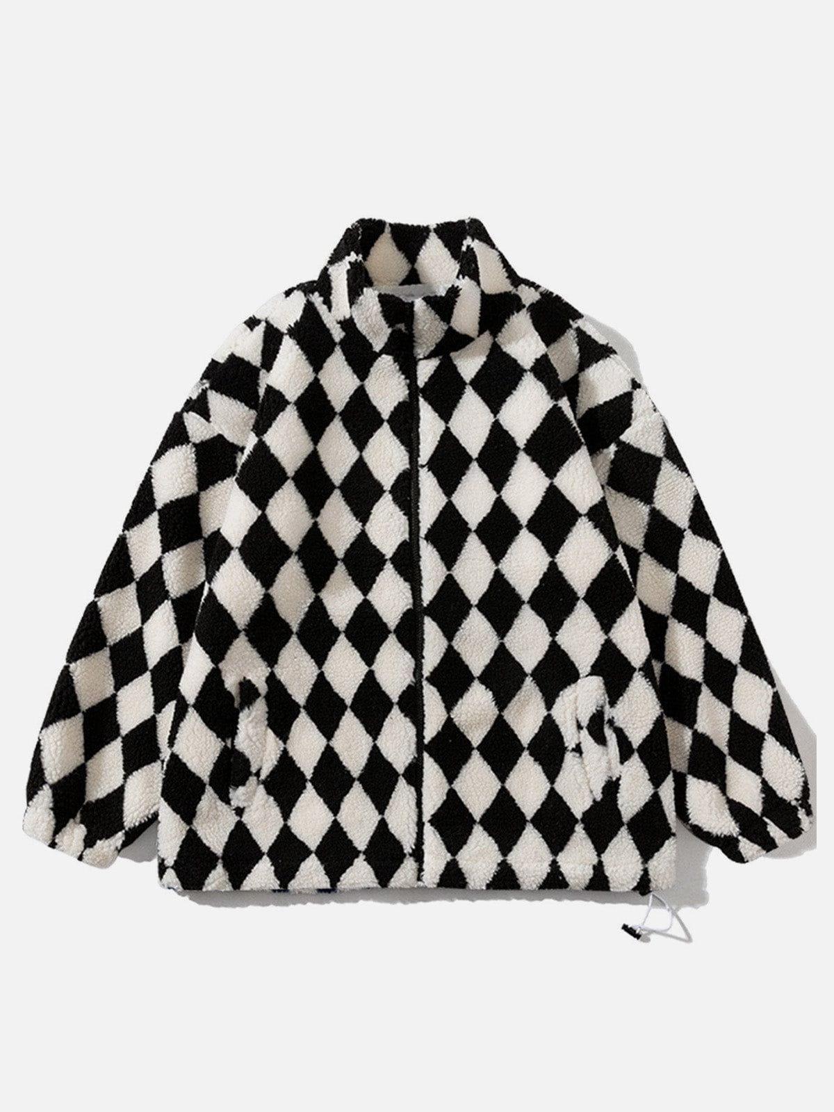 Concert Outfit Diamond Pattern Sherpa Winter Coat