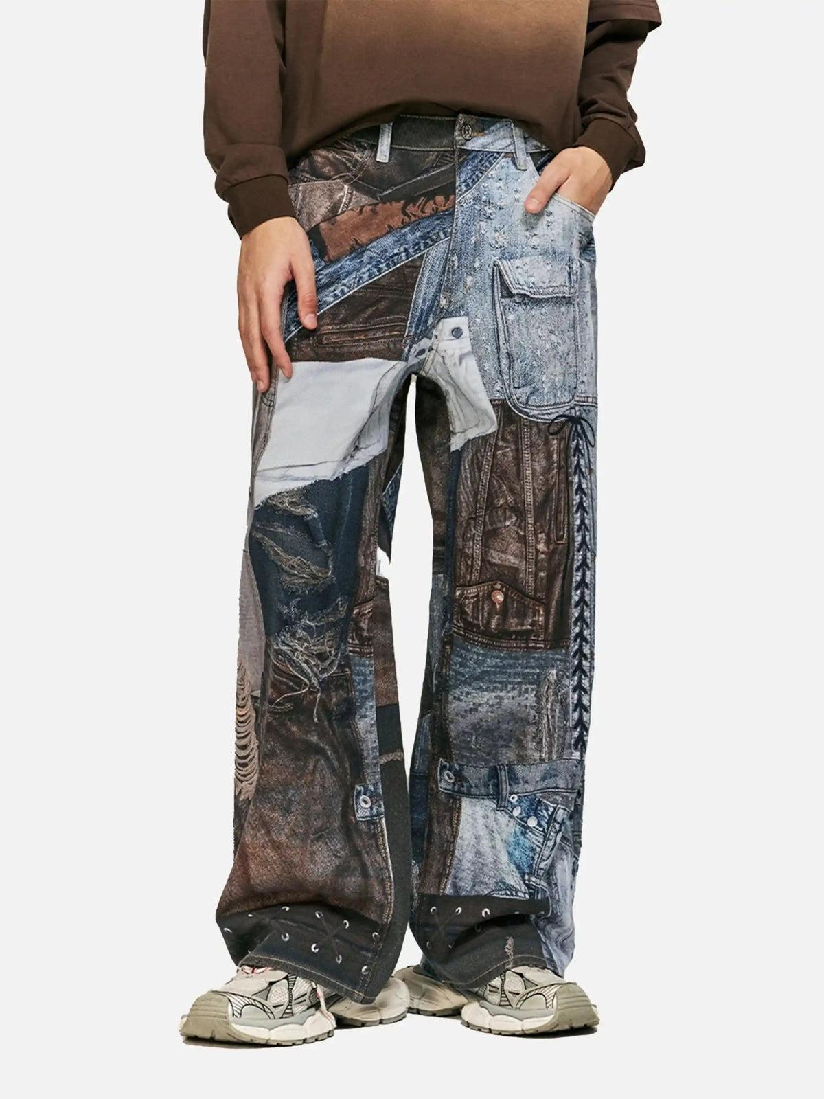 Concert Outfit Digital Printed Faux Panel Jeans