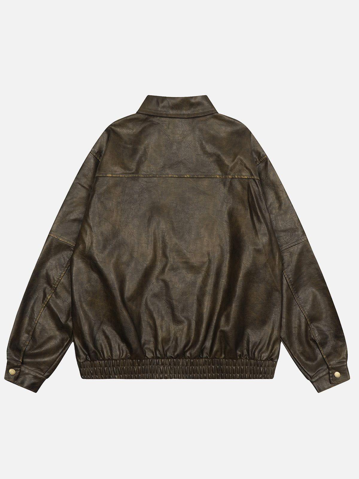 Concert Outfit Dip-Dye Washed Faux Leather Jacket