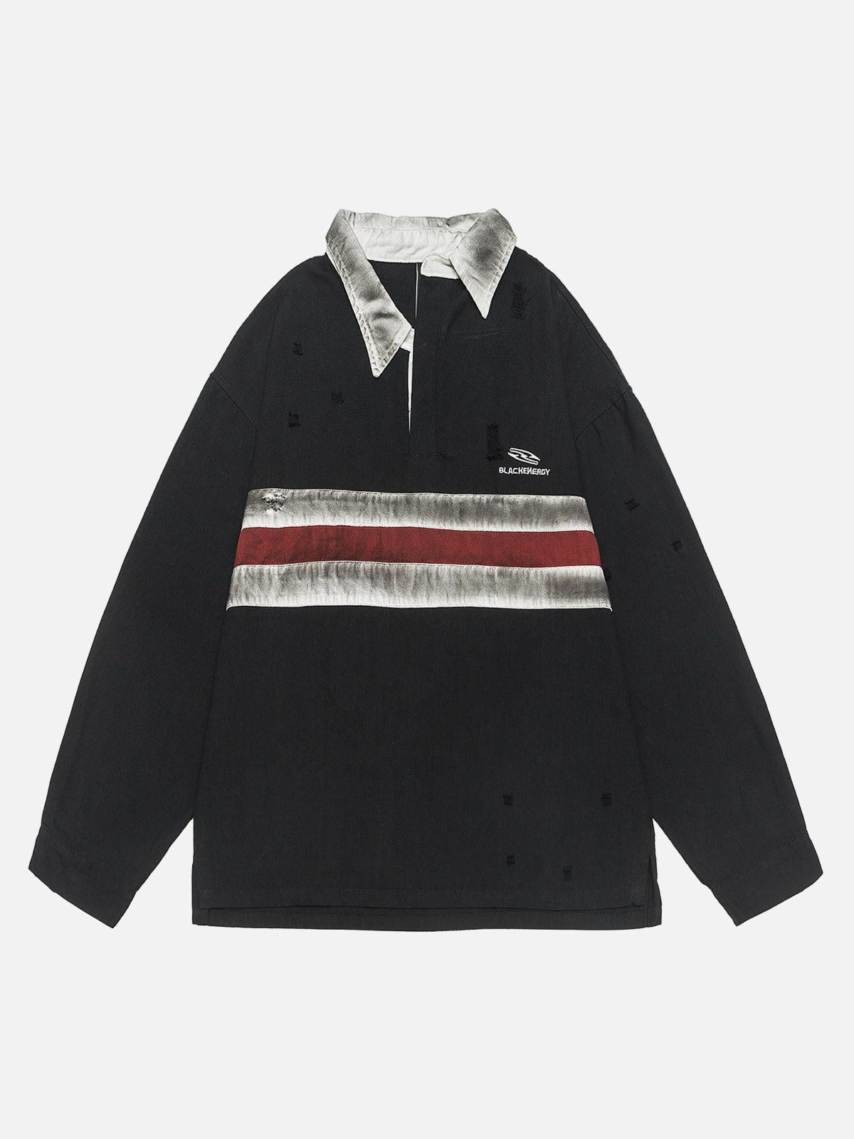 Concert Outfit Dirty-Dye Embroidered Long Sleeve Polo Shirt