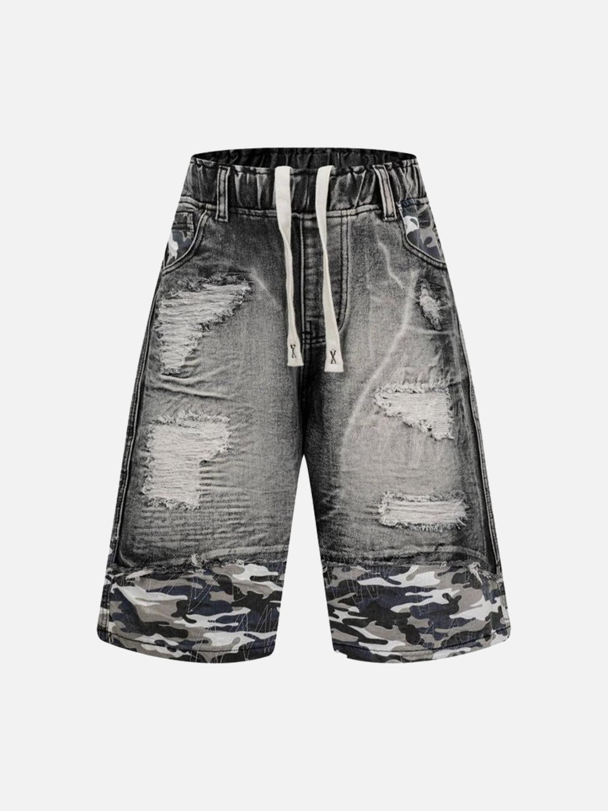Concert Outfit Distressed Camouflage Denim Shorts
