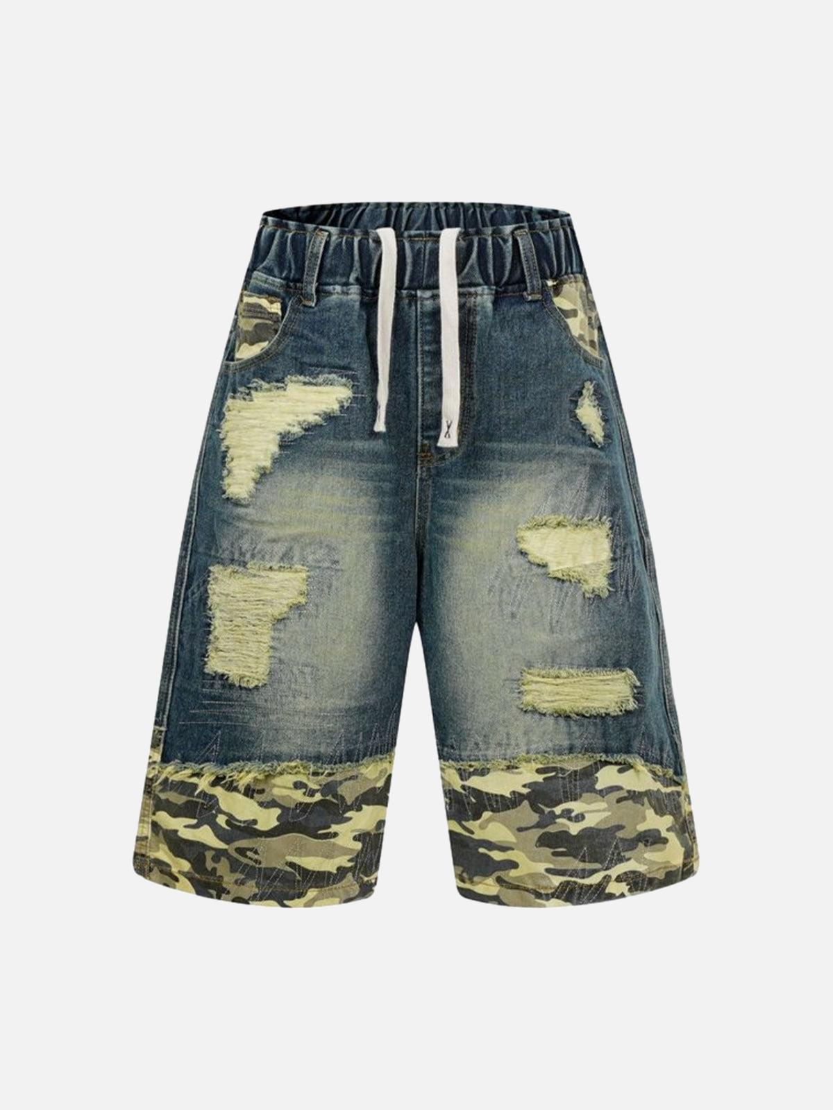 Concert Outfit Distressed Camouflage Denim Shorts