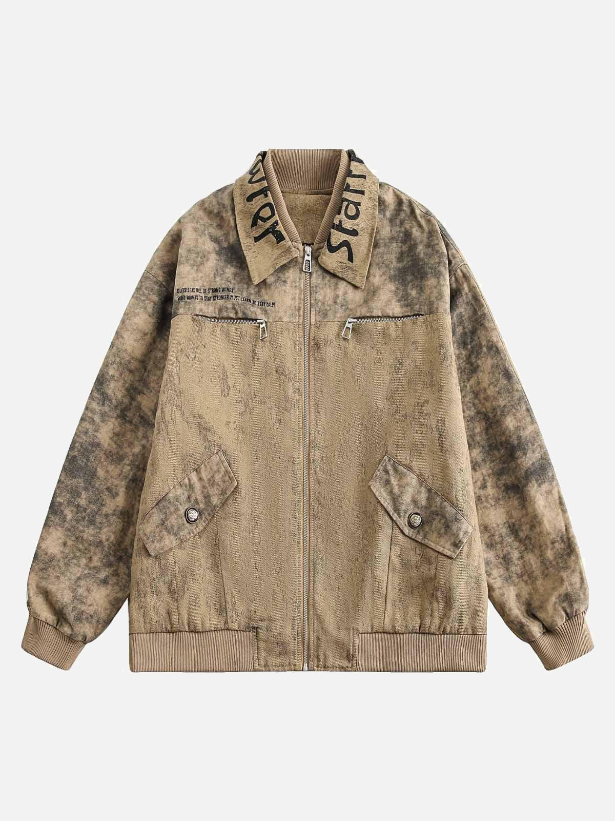 Concert Outfit Distressed  Double-Layer Collar Workwear Jacket