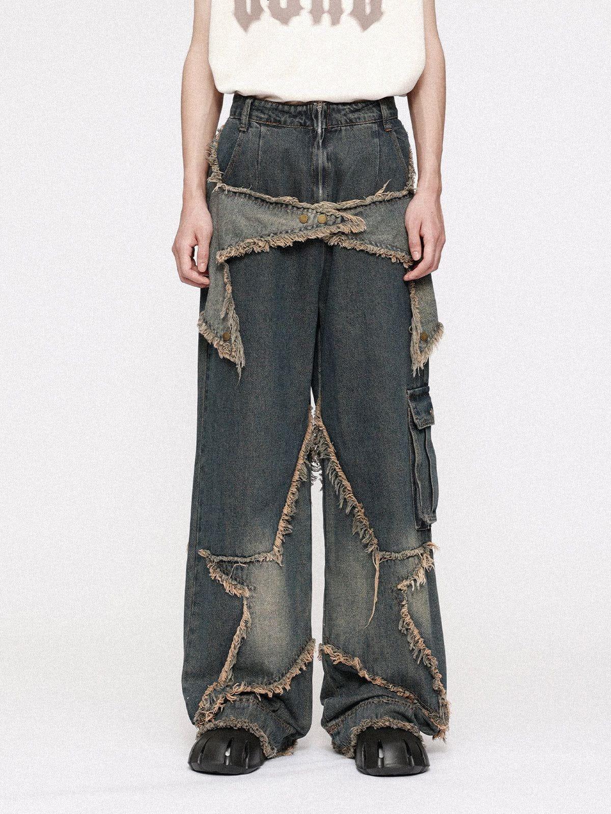 Concert Outfit Distressed Effect Patchwork Star Denim Jeans