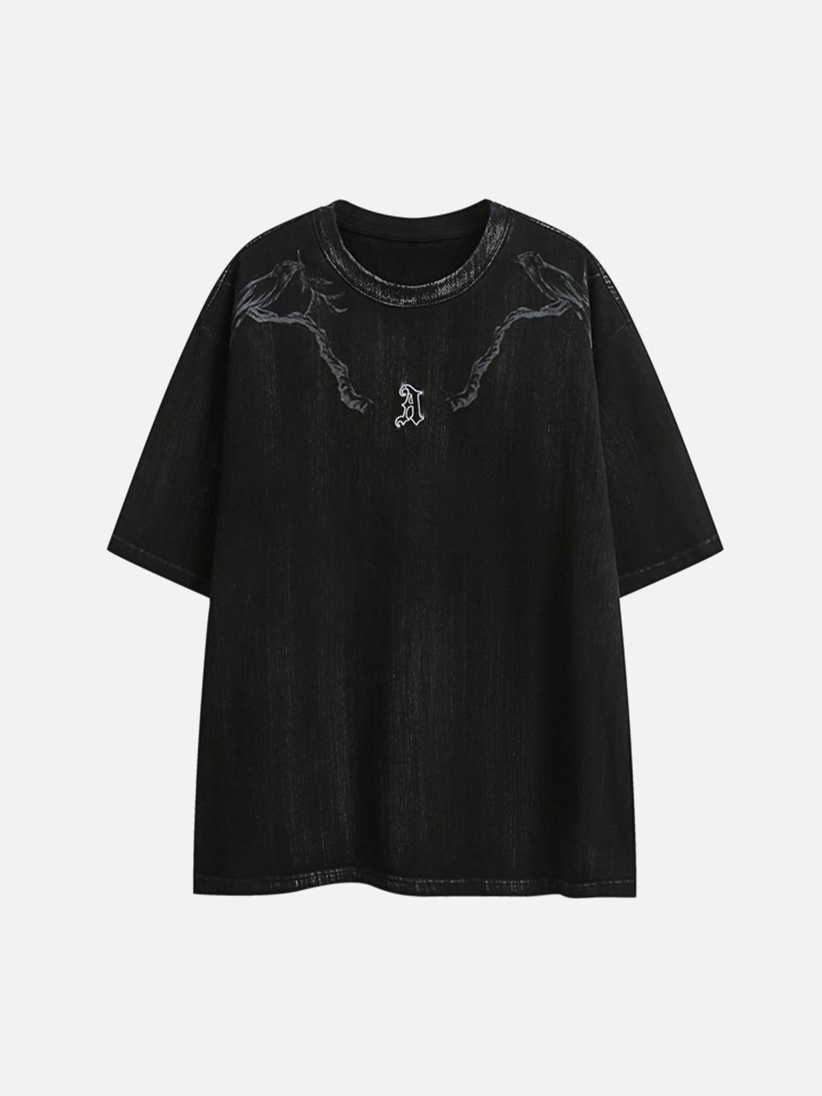 Concert Outfit Distressed Embroidered Letter T-Shirt
