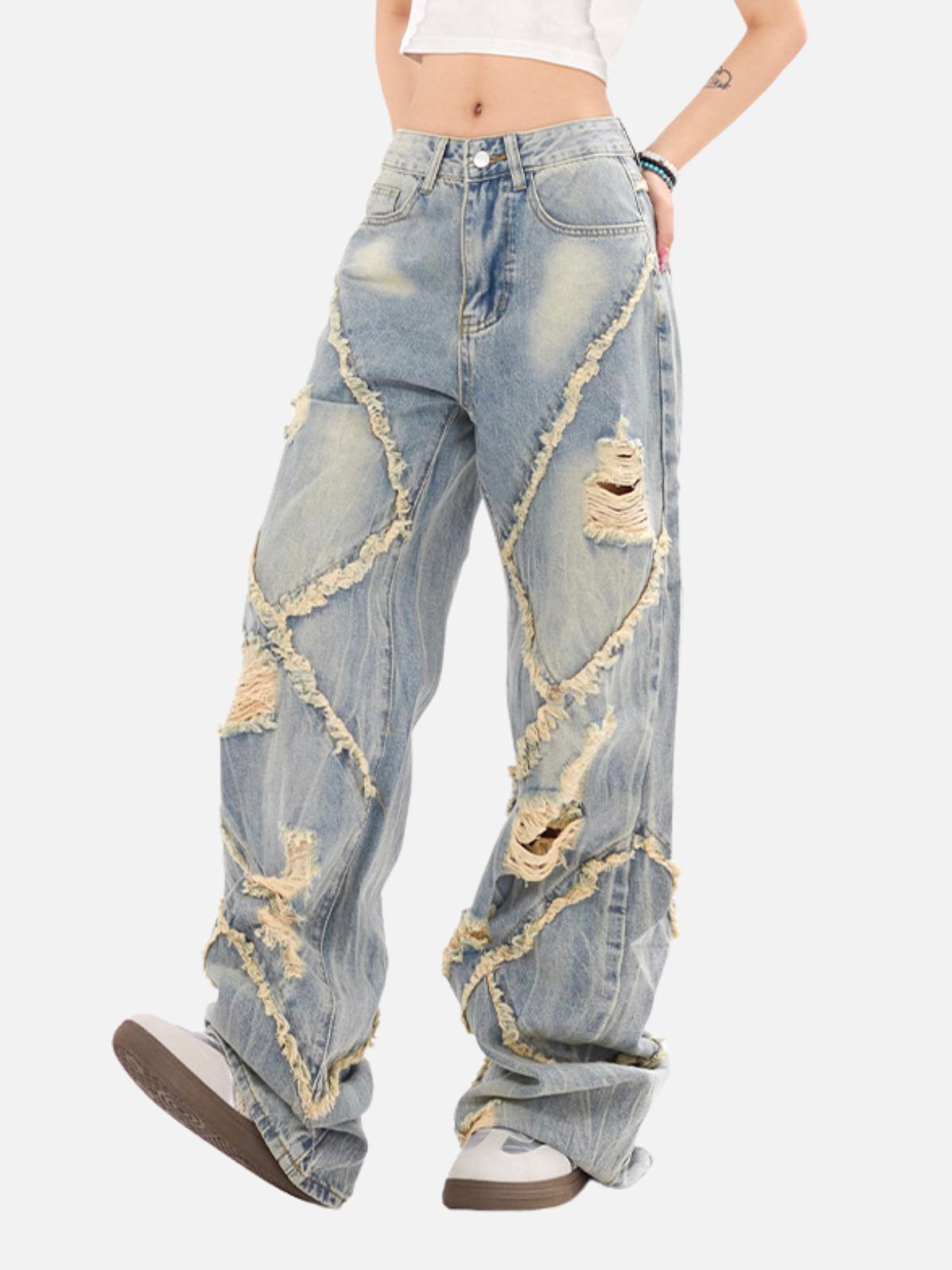 Concert Outfit Distressed Fringe Loose Jeans