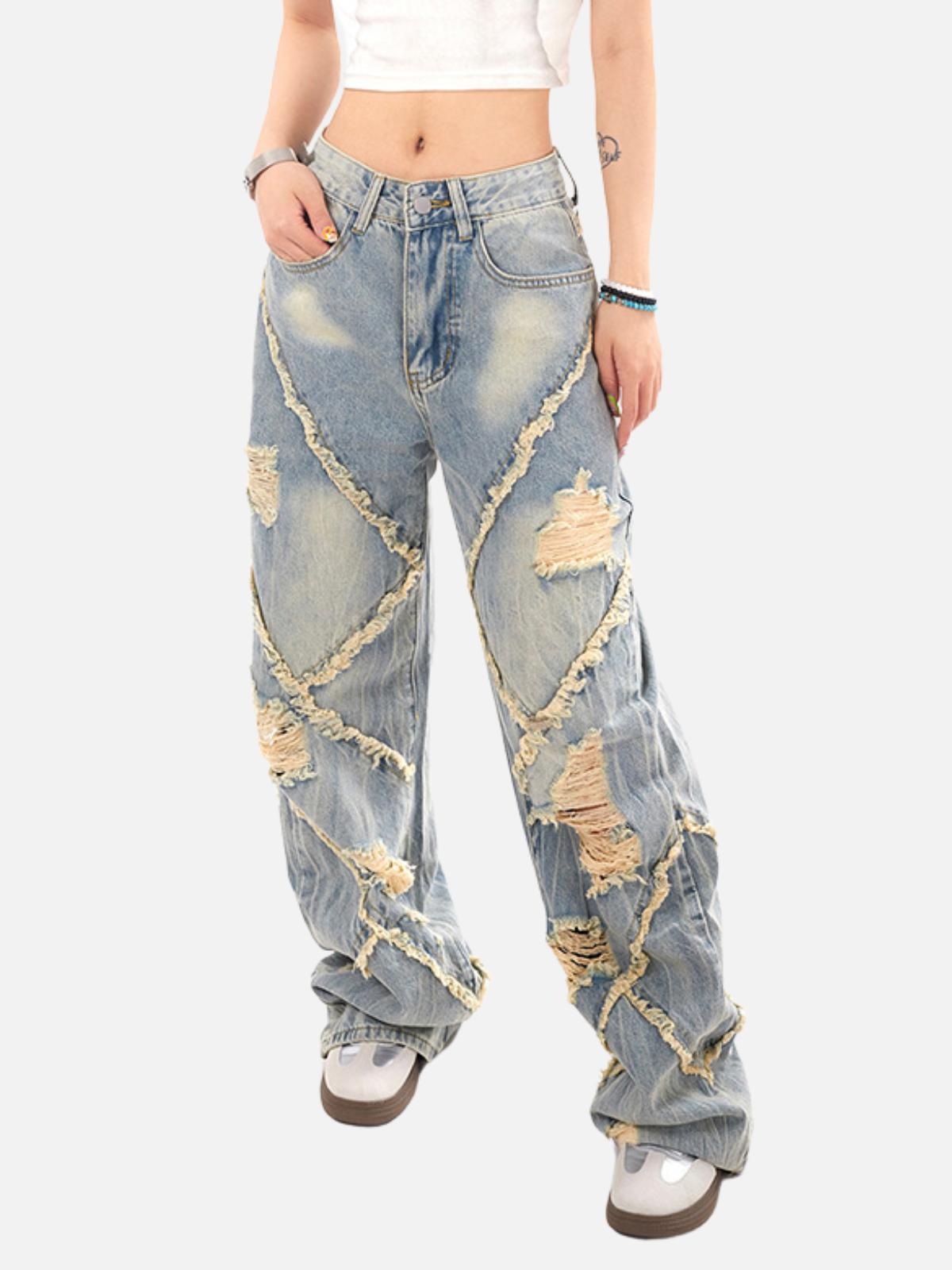 Concert Outfit Distressed Fringe Loose Jeans