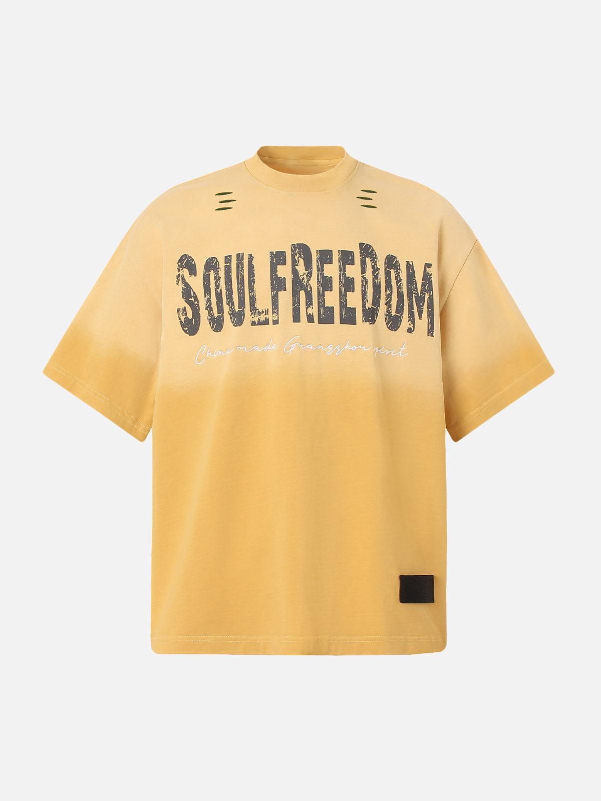 Concert Outfit Distressed Gradient Letter Print Crew Neck T-Shirt