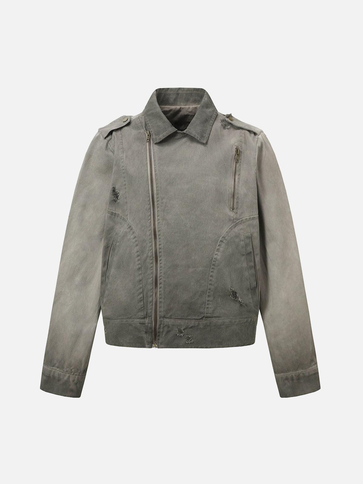 Concert Outfit Distressed Irregular Zip Up Denim Jacket