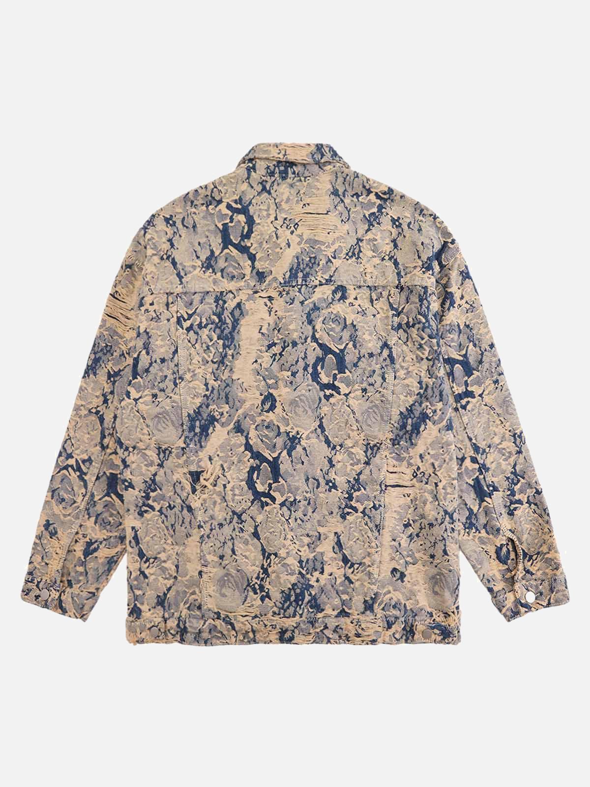 Concert Outfit Distressed Jacquard Denim Jacket