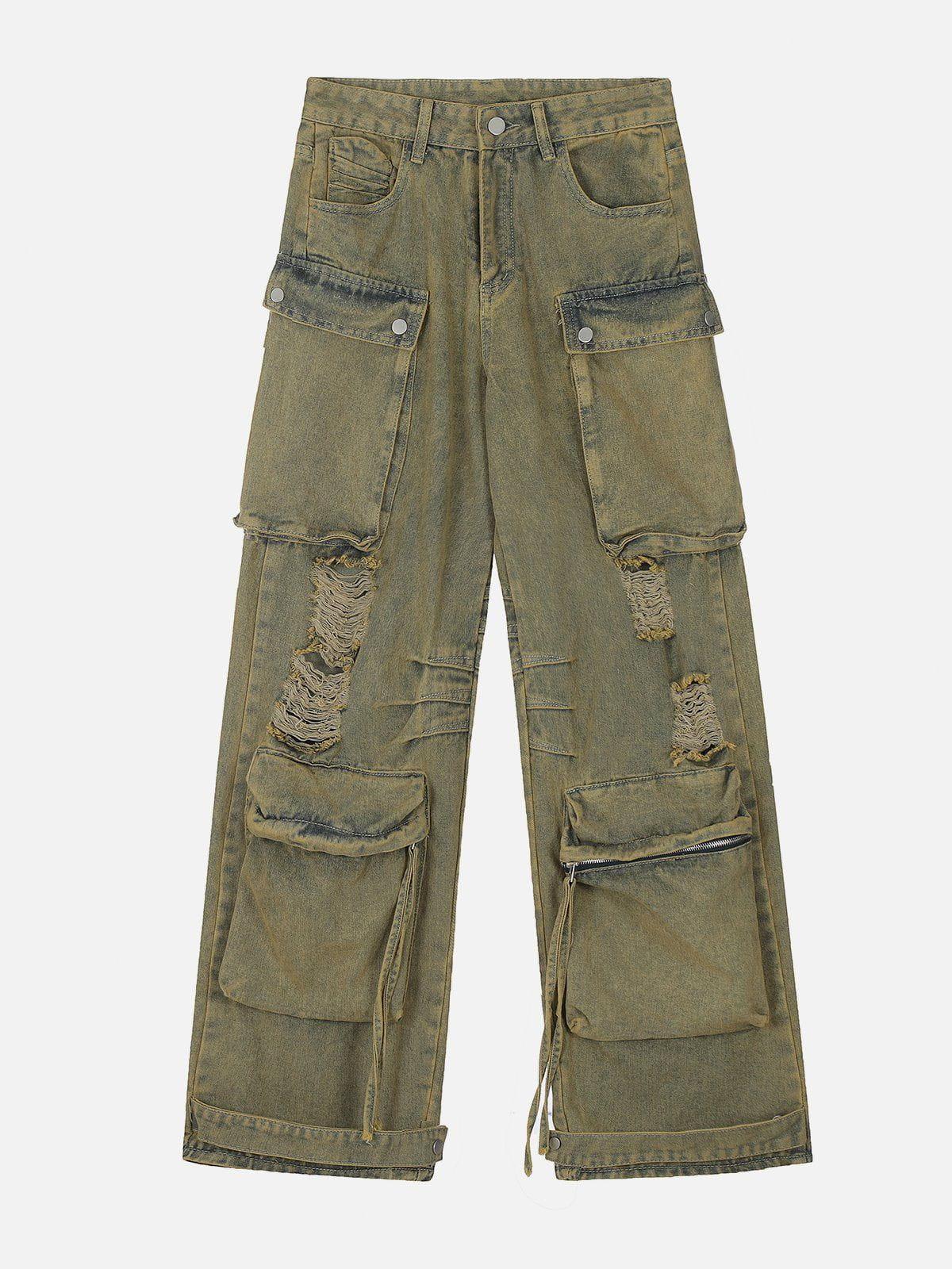 Concert Outfit Distressed Multi Pocket Loose Jeans