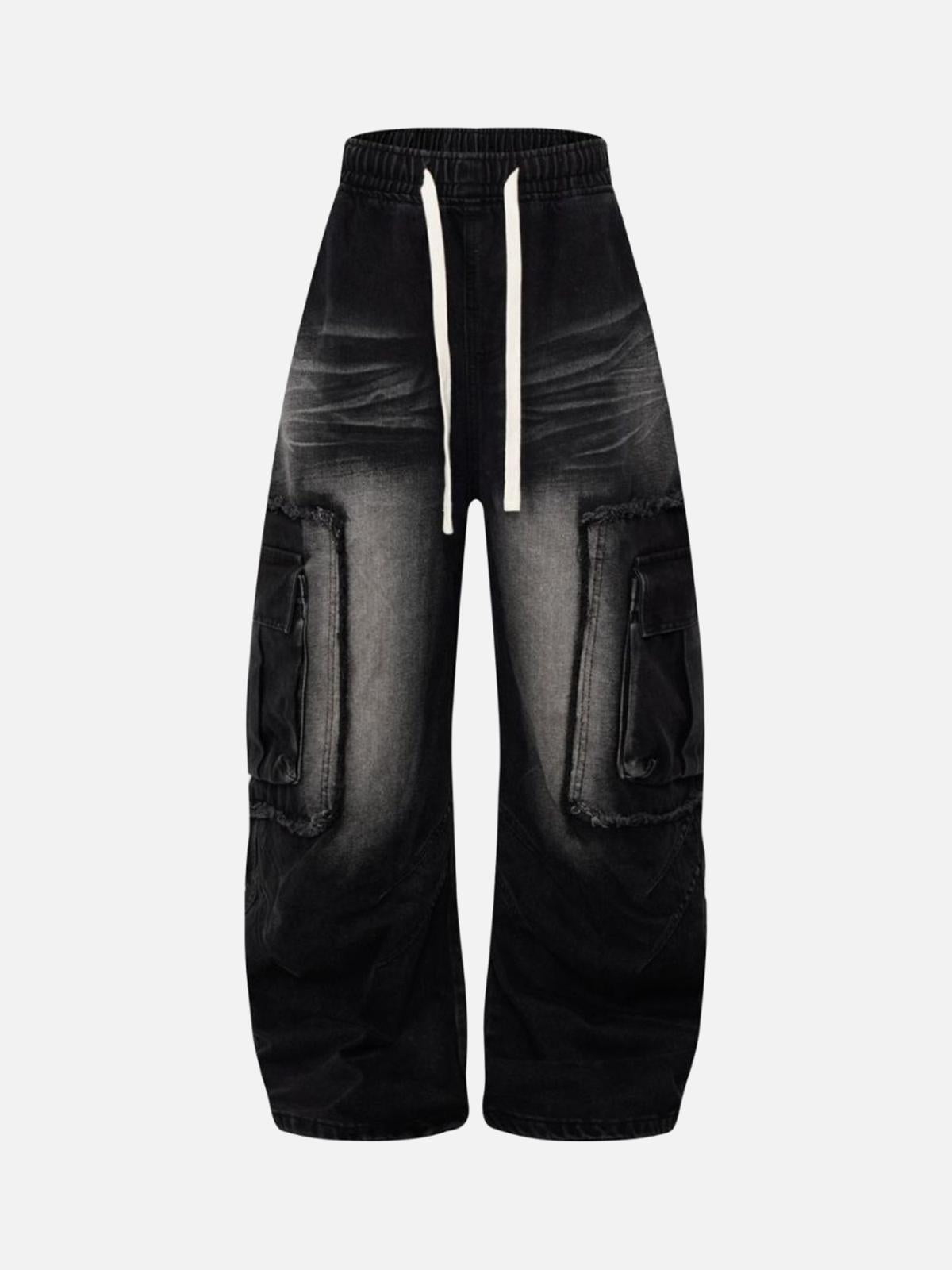 Concert Outfit Distressed Raw Edge Cargo Drawstring Barrel Jeans