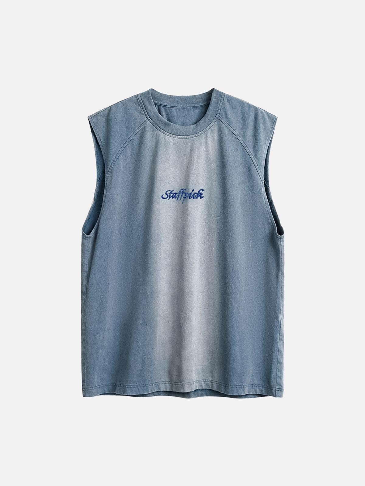 Concert Outfit Distressed Washed Embroidered Gradient Vest