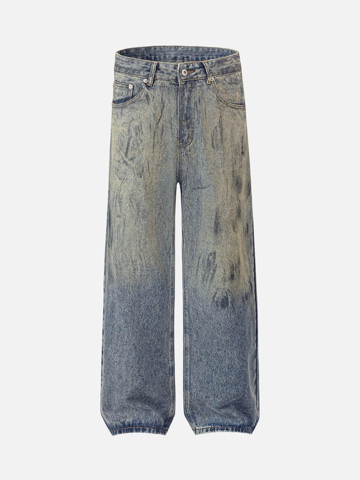 Concert Outfit Distressed Washed Ink Splashed Straight Jeans
