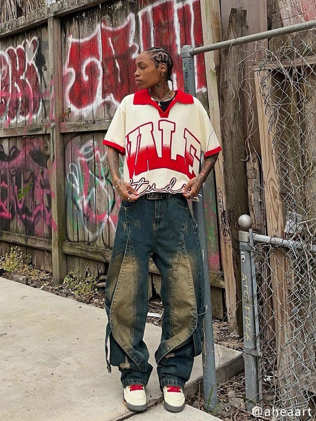 Concert Outfit Distressed Washed Stitching Jeans