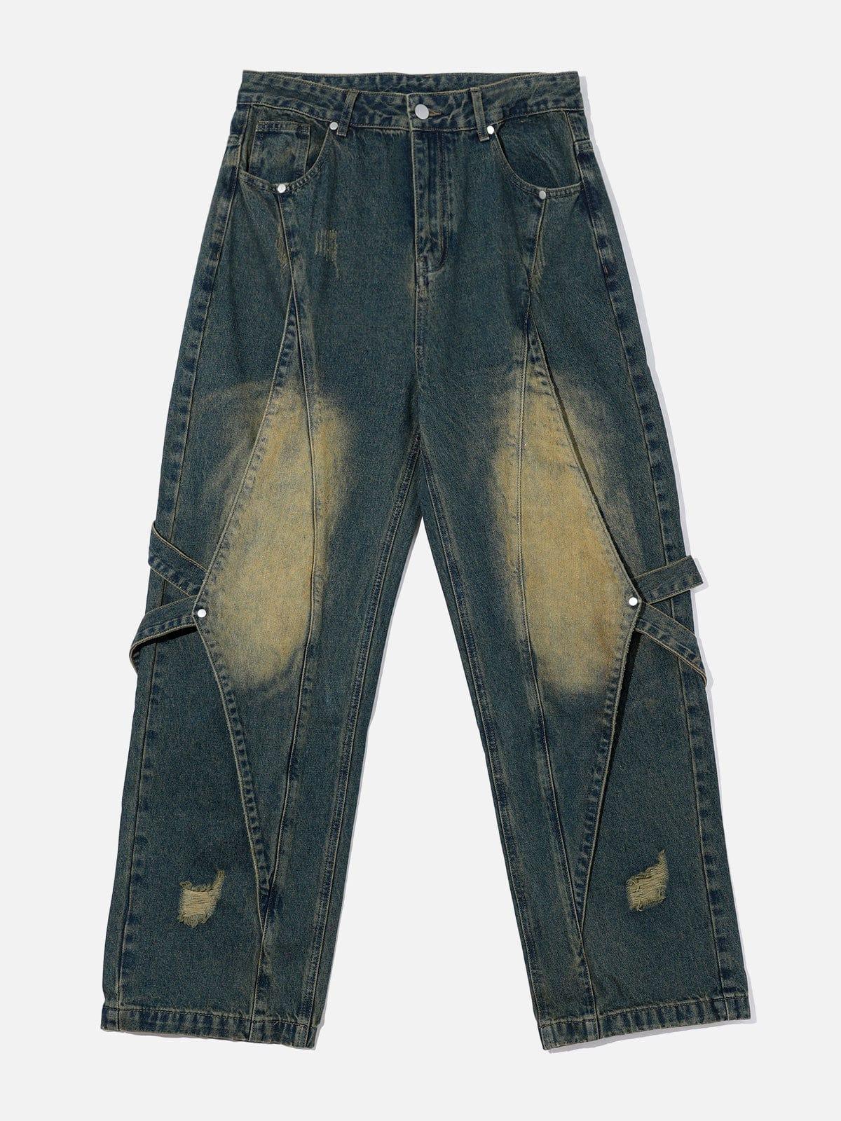 Concert Outfit Distressed Washed Stitching Jeans