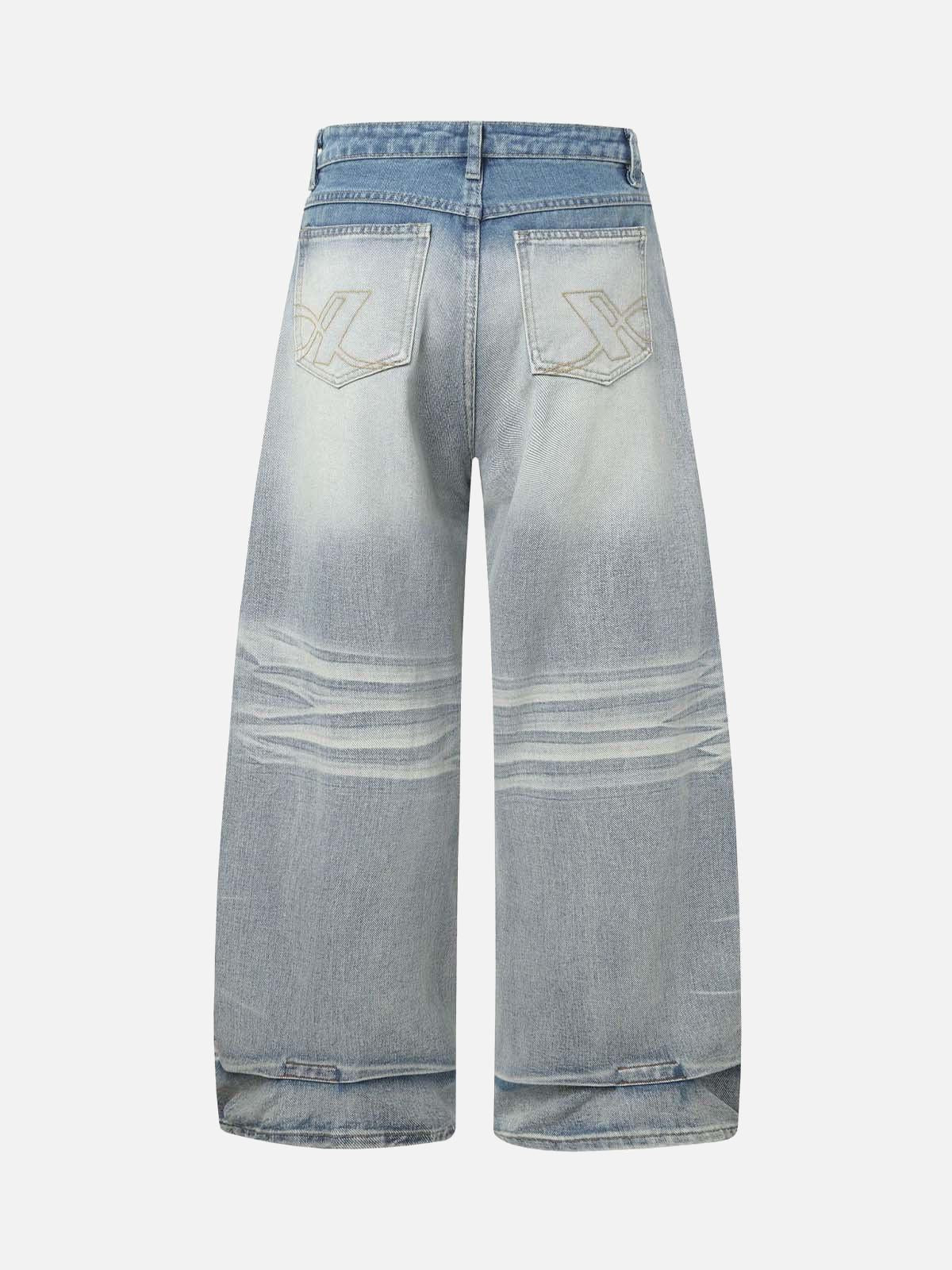 Concert Outfit Distressed Washed Whisker Pleated Barrel Jeans
