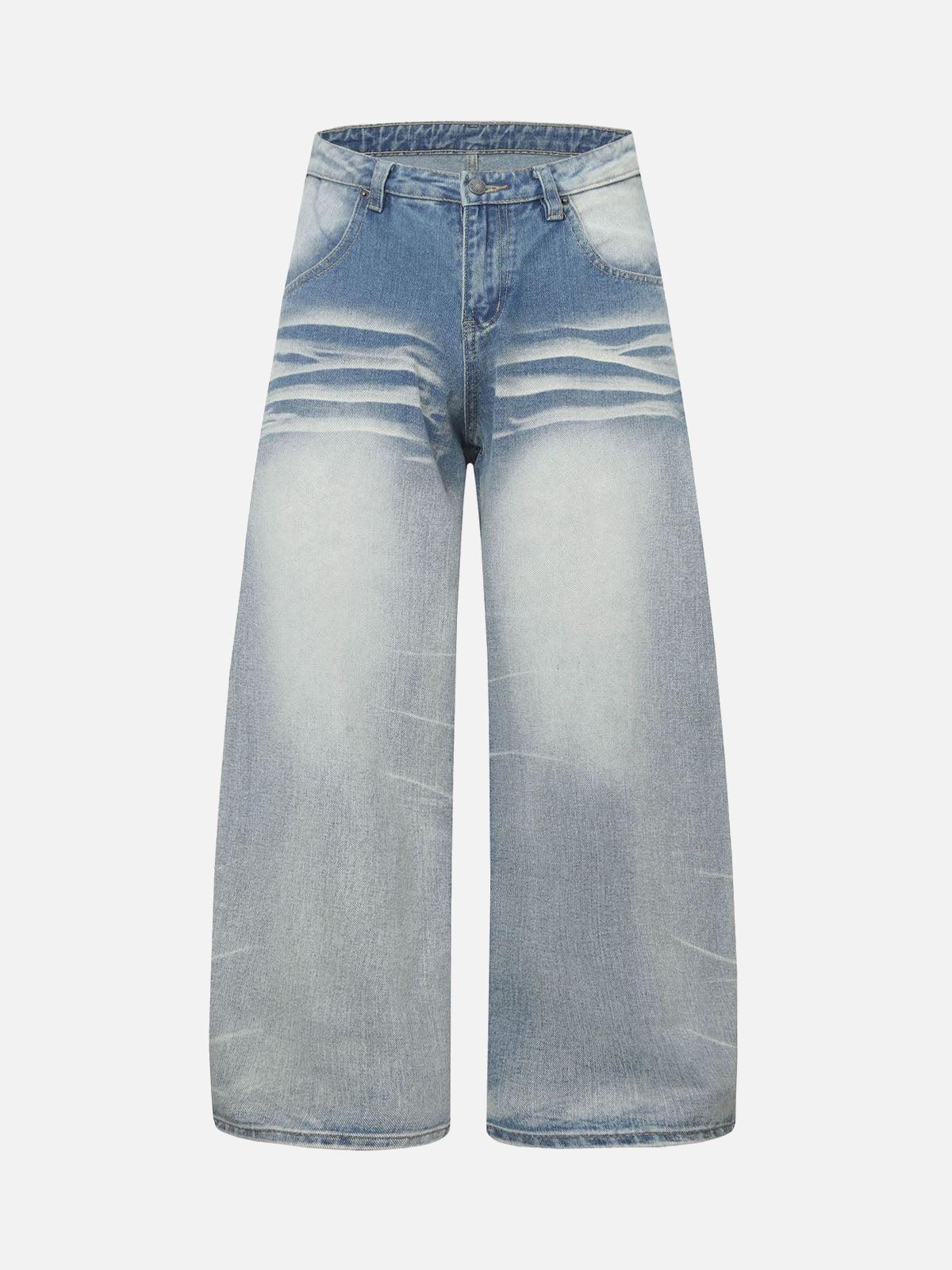Concert Outfit Distressed Washed Whisker Pleated Barrel Jeans