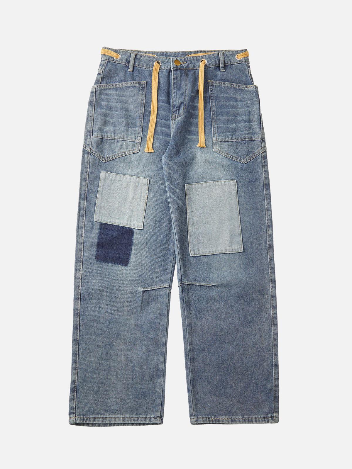 Concert Outfit Drawstring Denim Patch Washed Jeans
