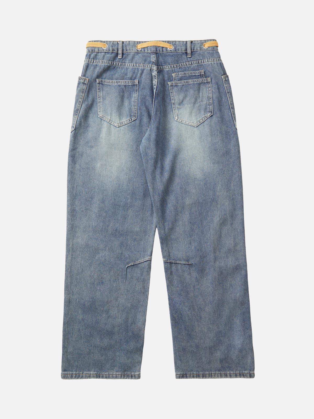 Concert Outfit Drawstring Denim Patch Washed Jeans