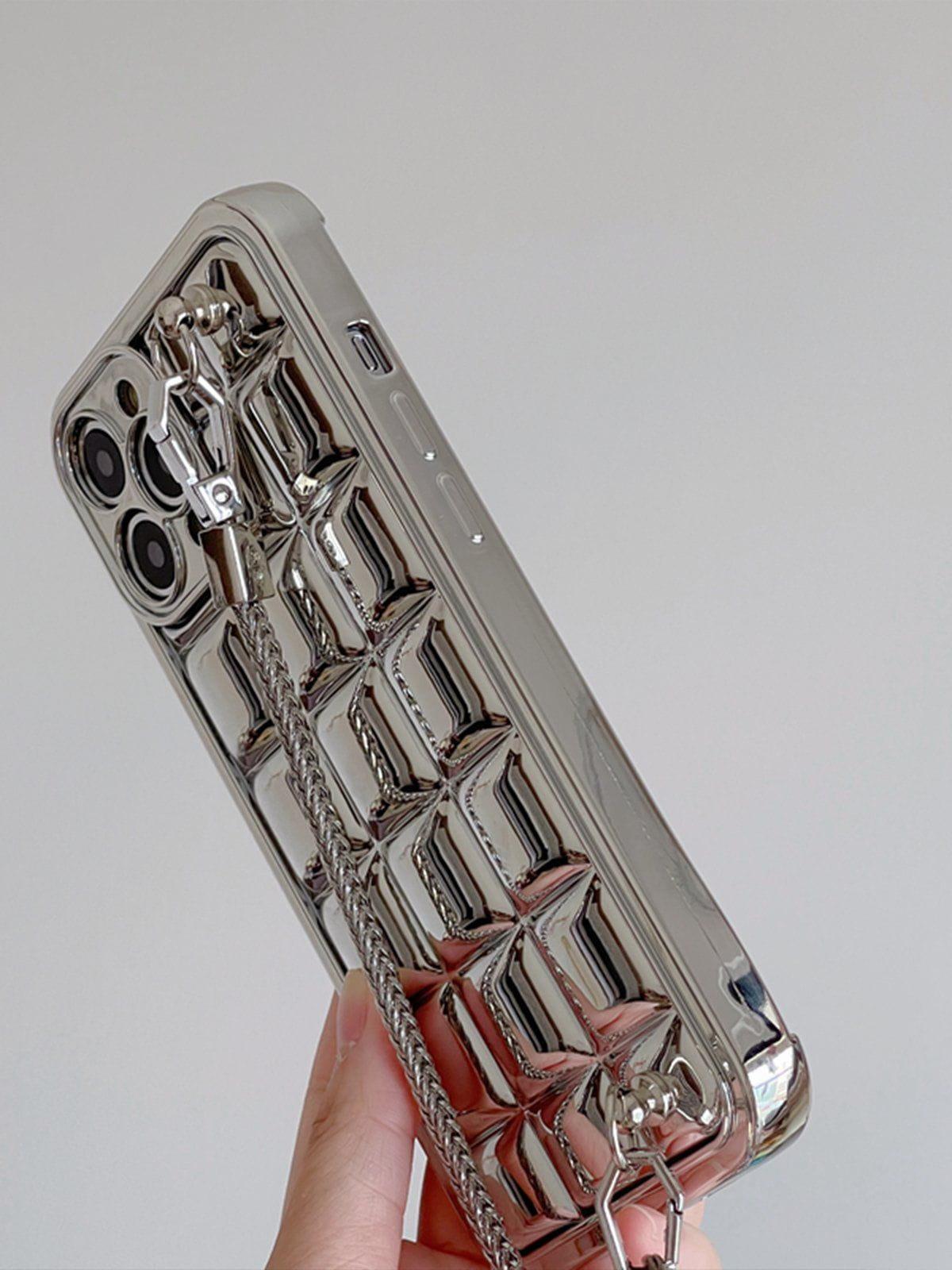 Concert Outfit Electroplate Block Heart Chain Mobile Phone Case