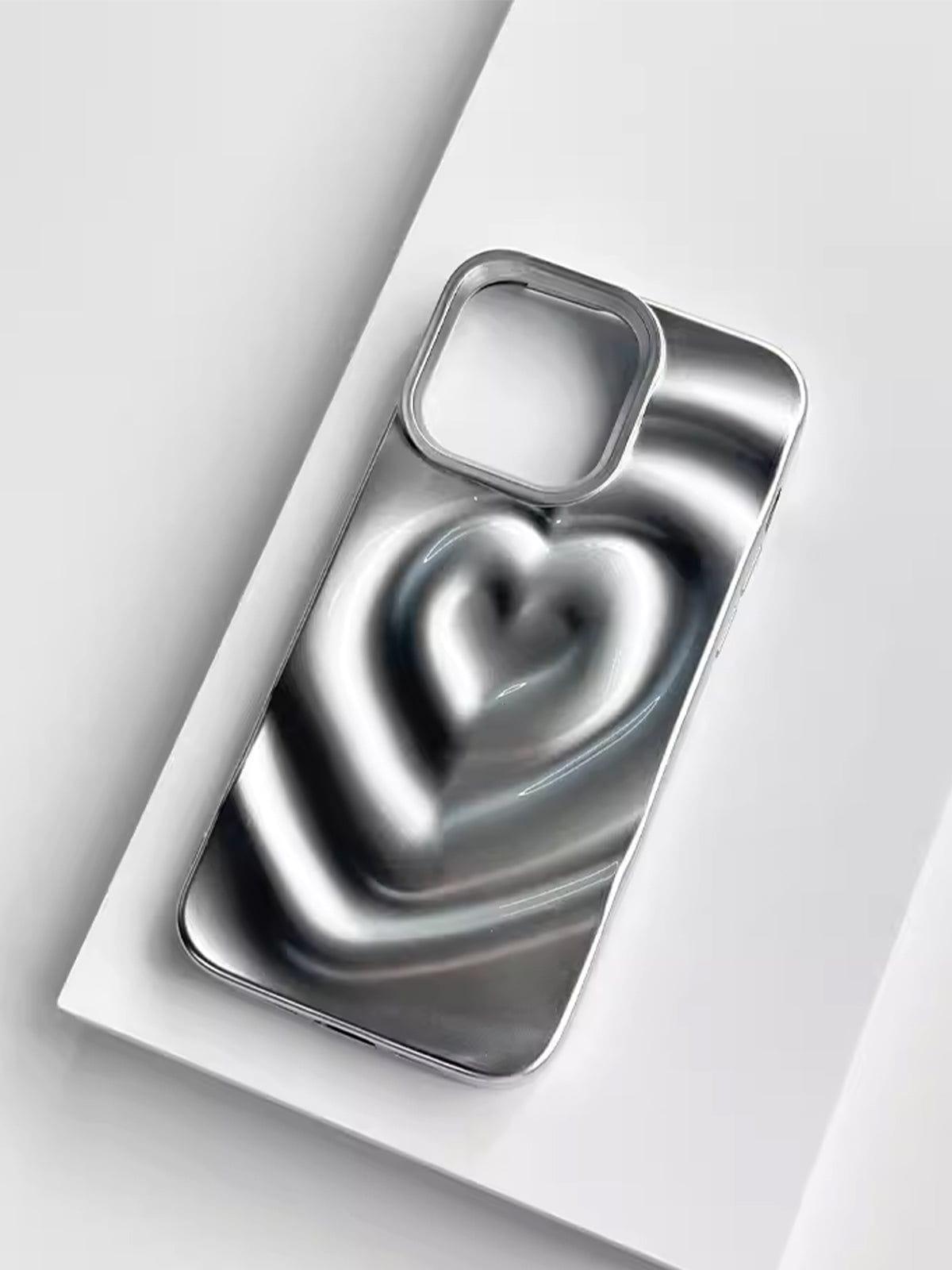 Concert Outfit Electroplate Silver 3D Heart Water Ripple Phone Case