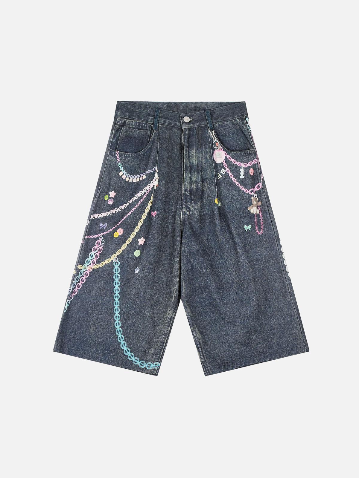 Concert Outfit Embellished Chain Denim Shorts