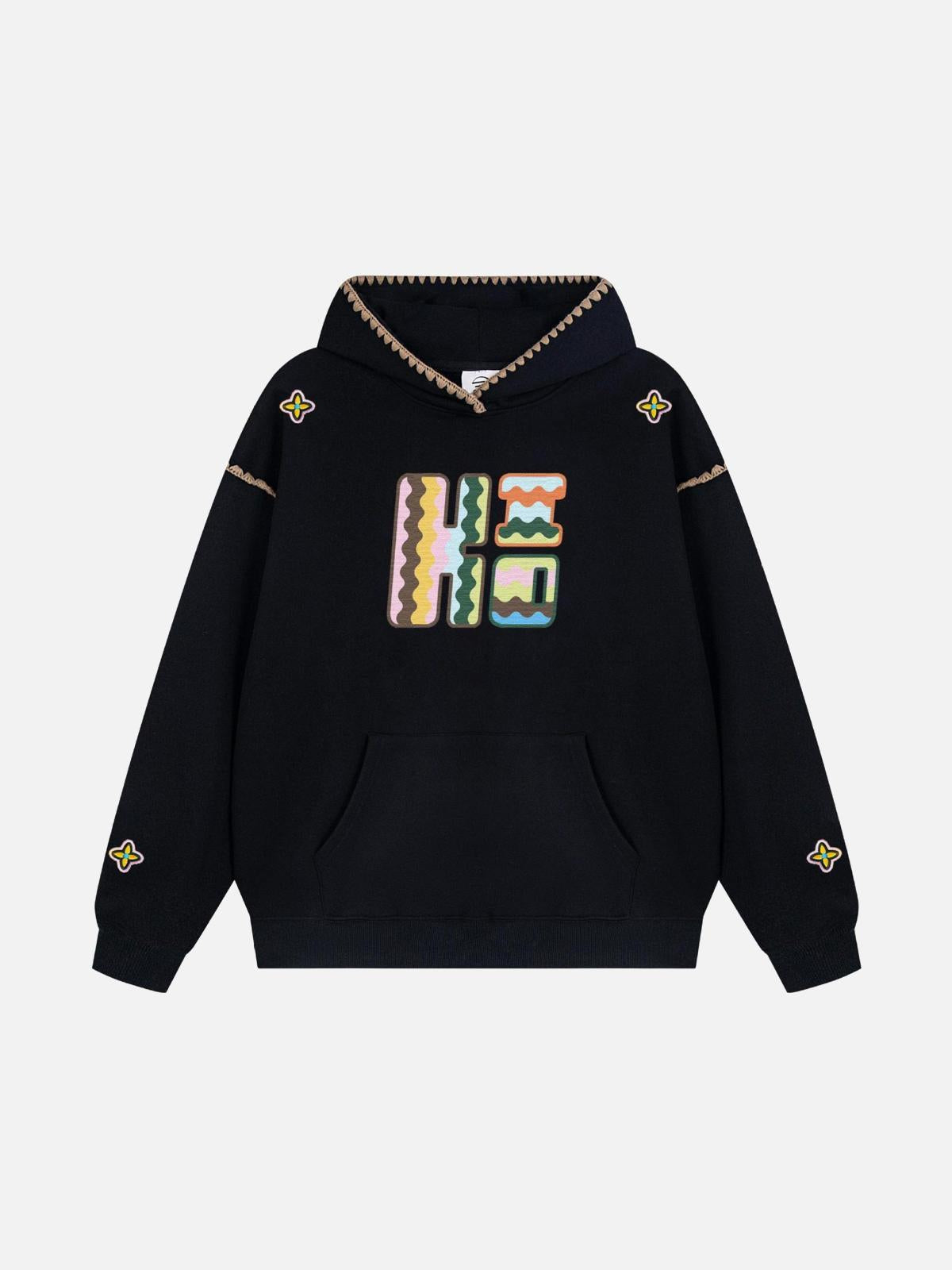 Concert Outfit Embroidered Contrast Check Hoodie