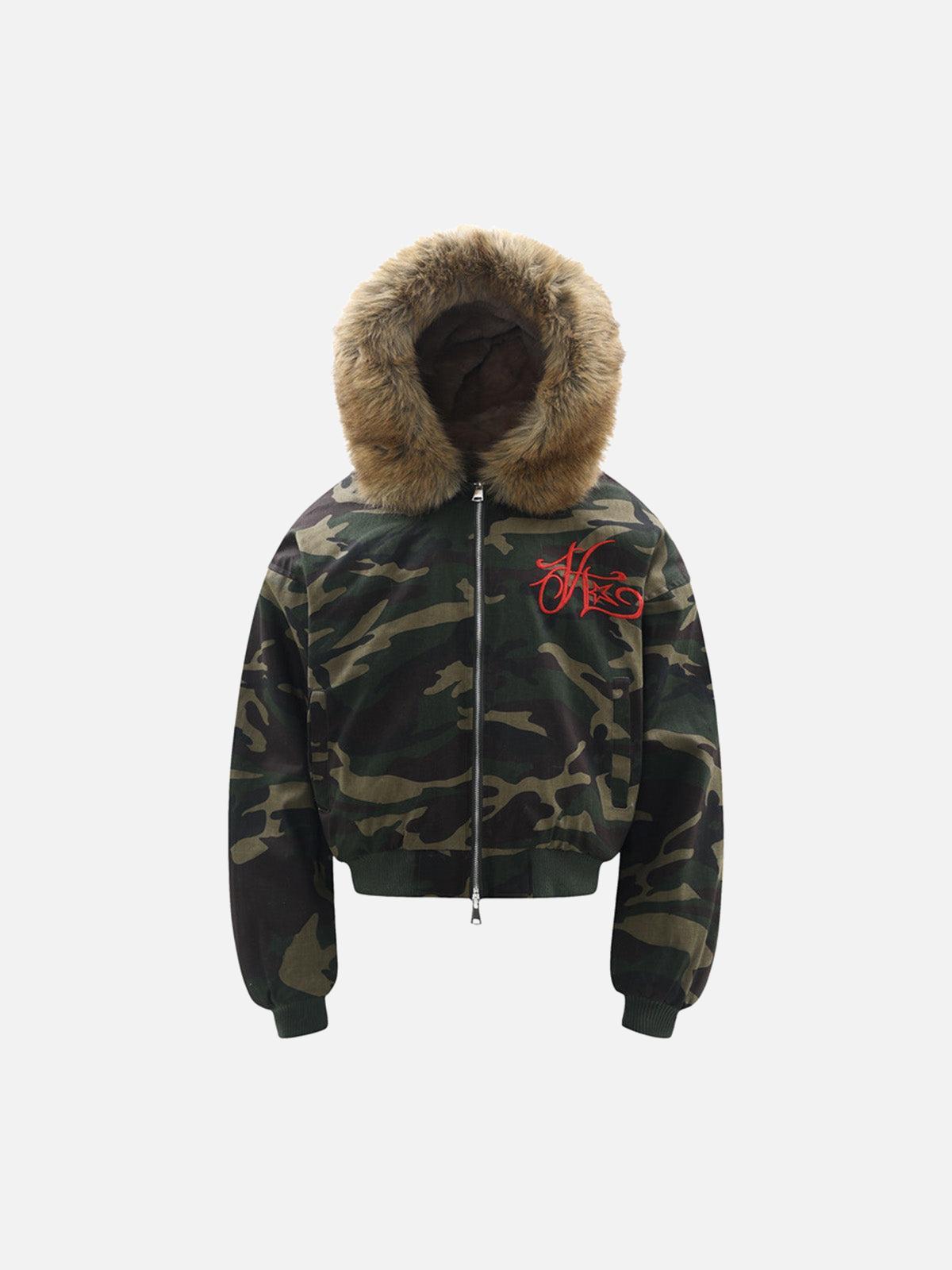 Concert Outfit Embroidered Detachable Fur Hooded Jacket