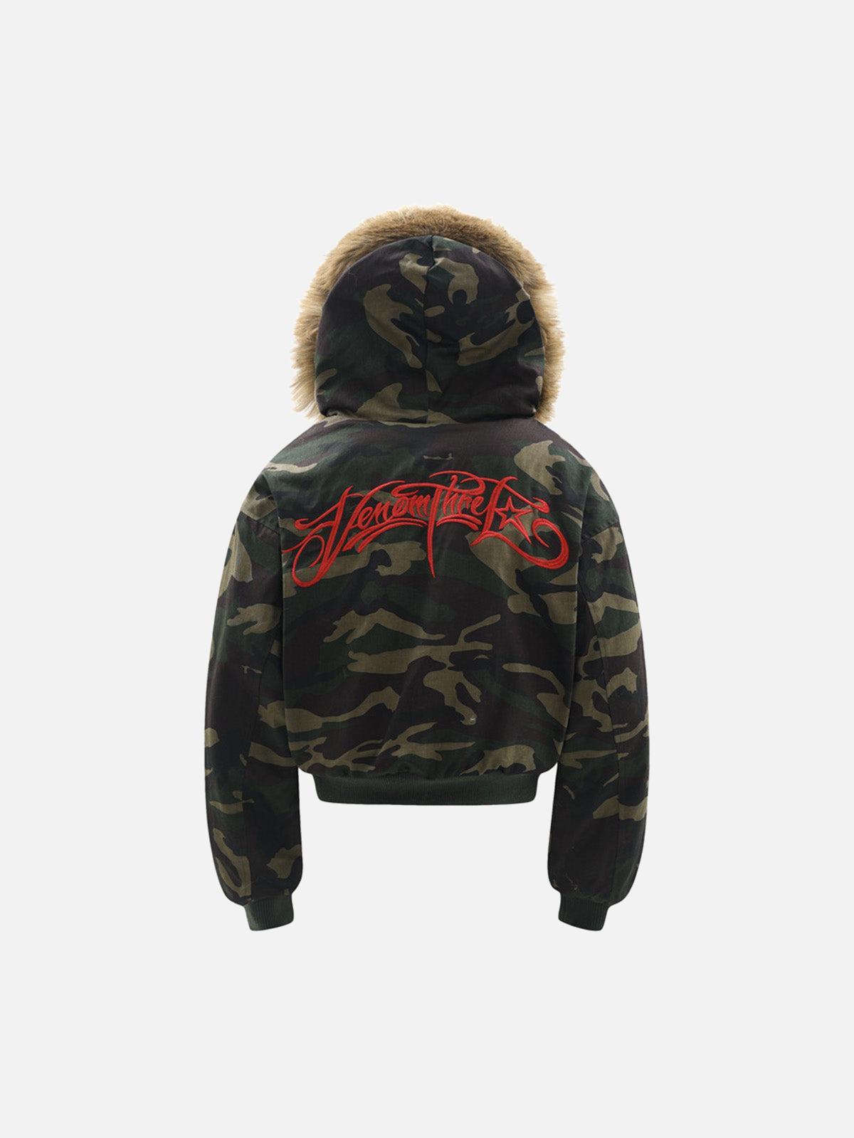 Concert Outfit Embroidered Detachable Fur Hooded Jacket