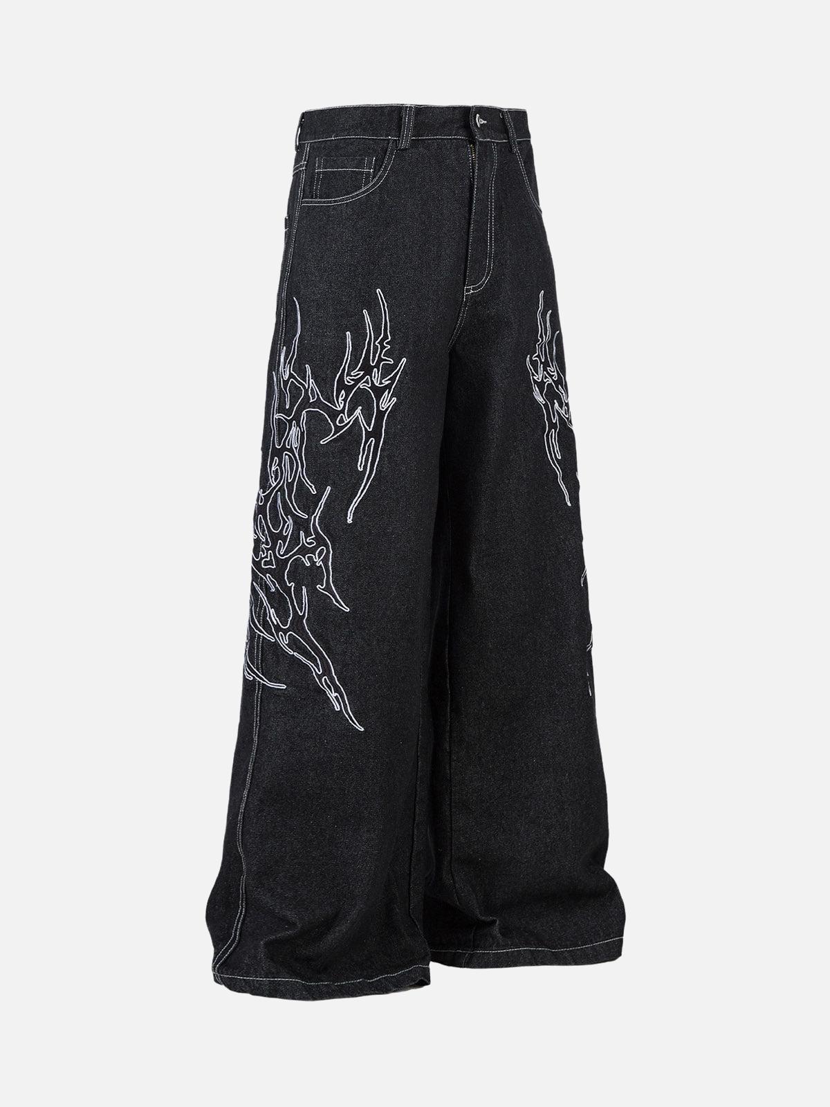 Concert Outfit Embroidered Flame Baggy Jeans