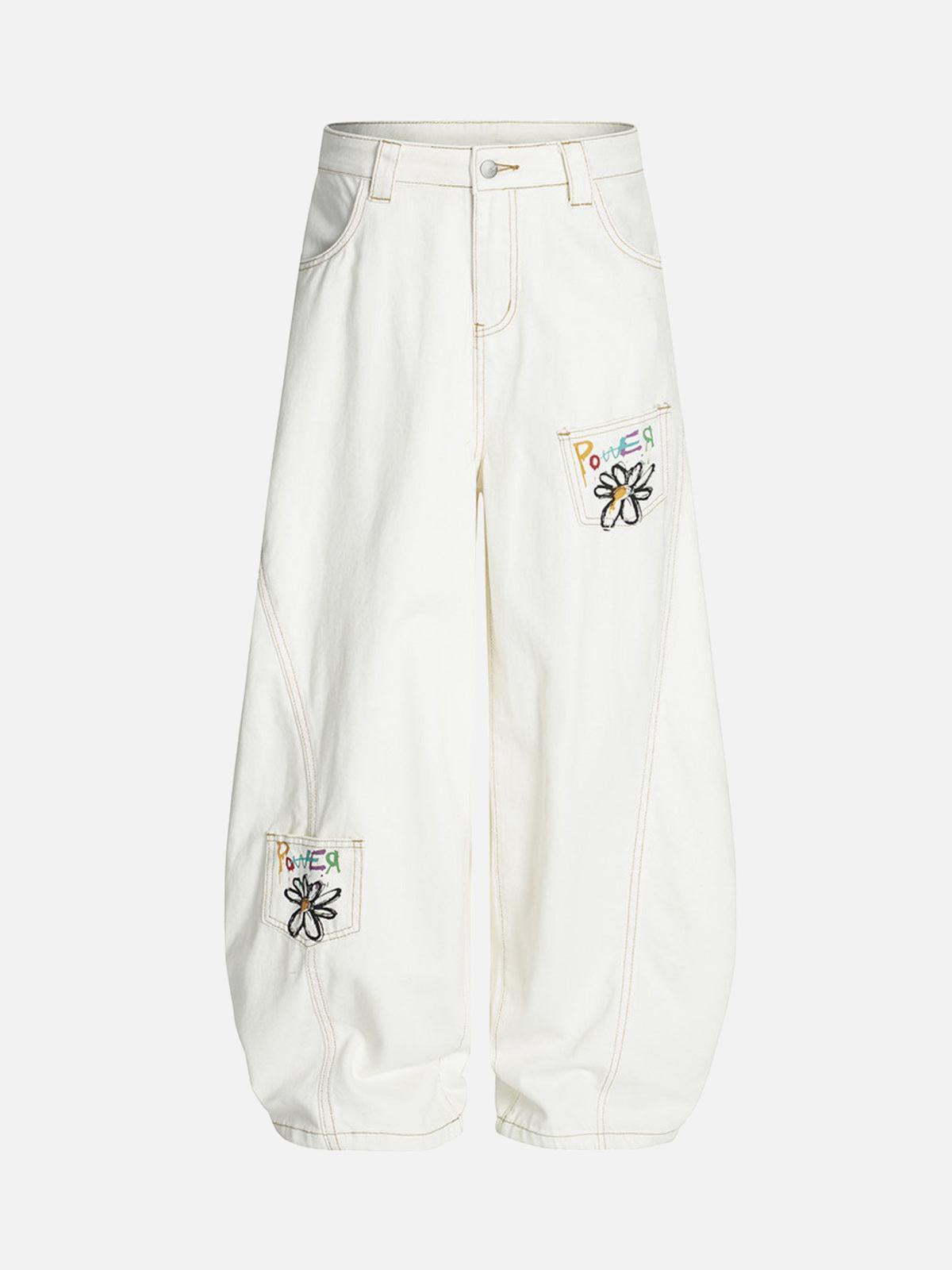Concert Outfit Embroidered Floral Patches Barrel Jeans