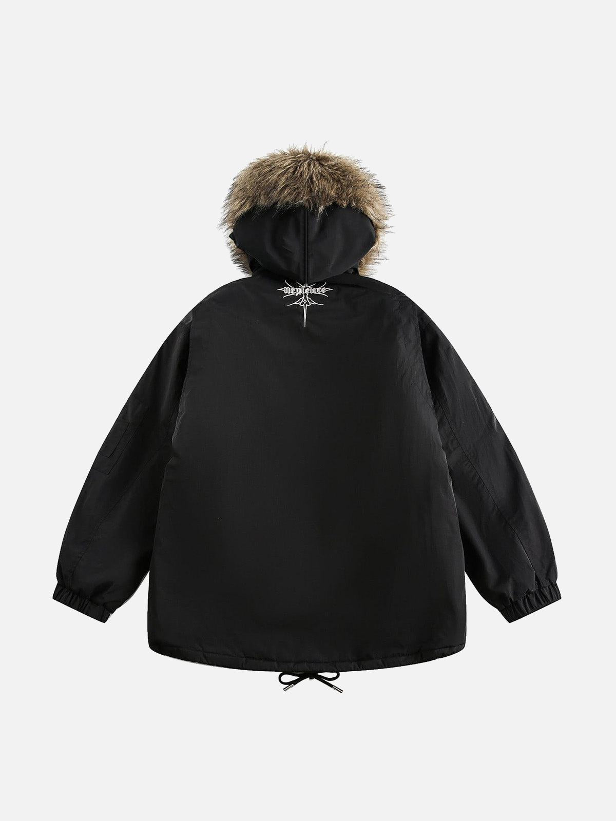 Concert Outfit Embroidered Fur Hooded Quilted Jacket