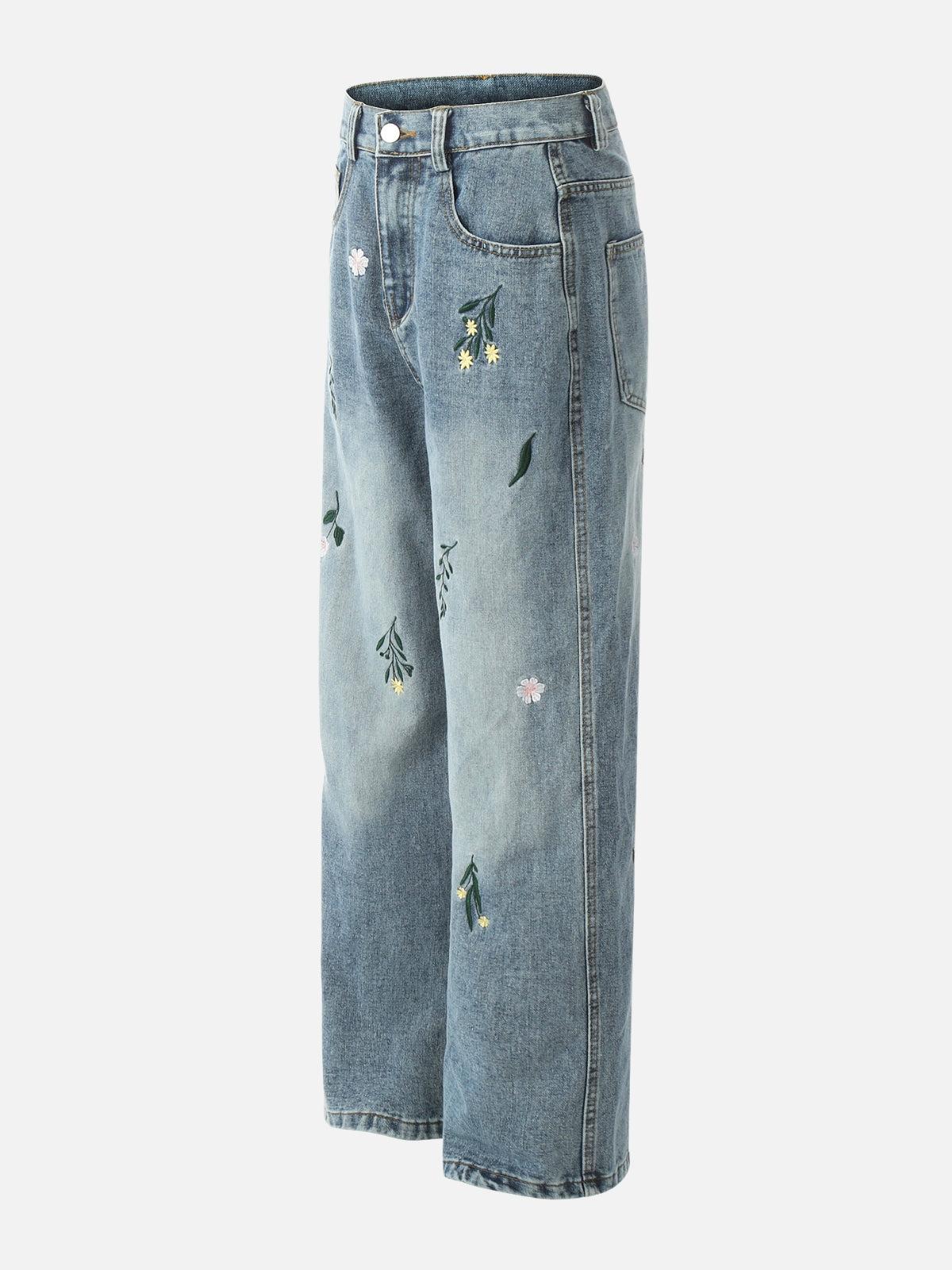 Concert Outfit Embroidery Flower Washed Jeans