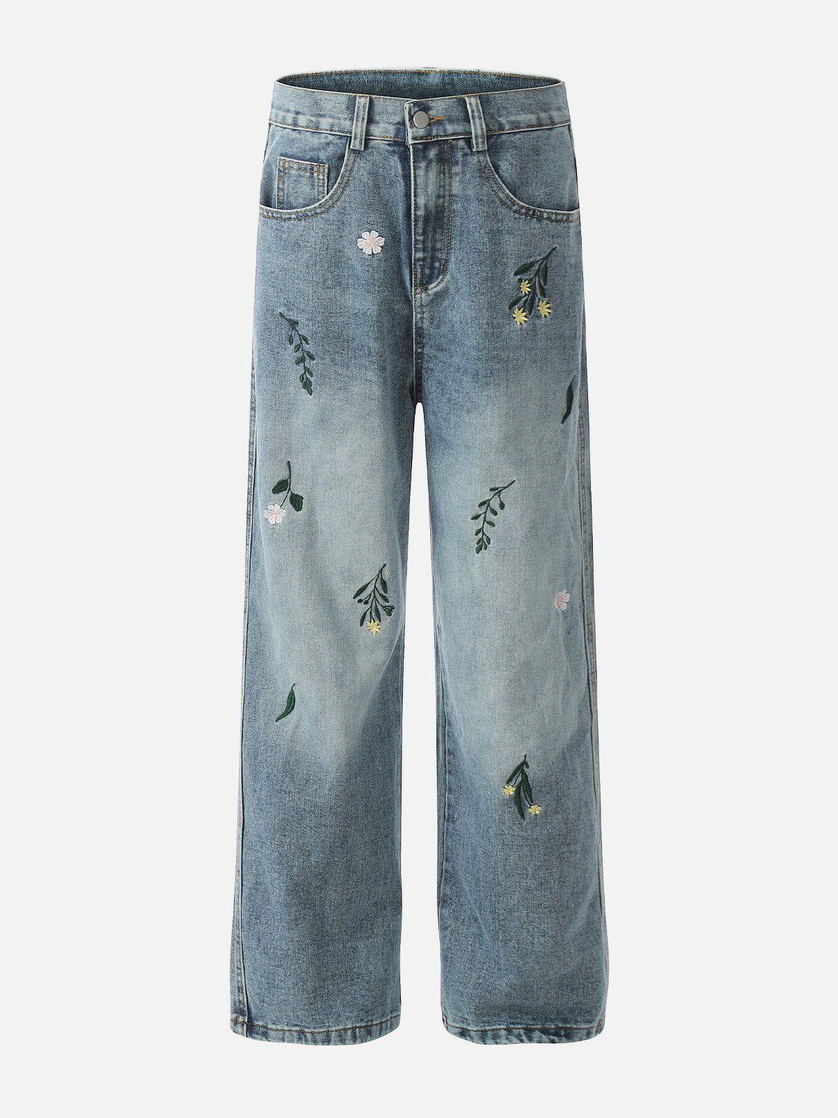 Concert Outfit Embroidery Flower Washed Jeans