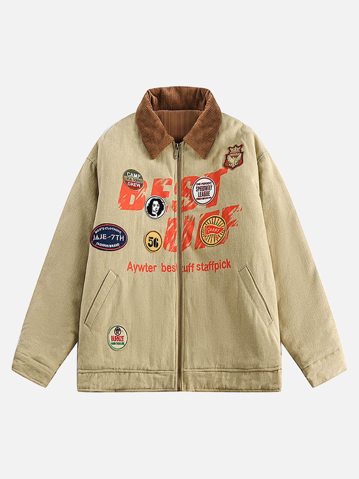 Concert Outfit Embroidery Patchwork Print Stand Collar Quilted Barn Jacket