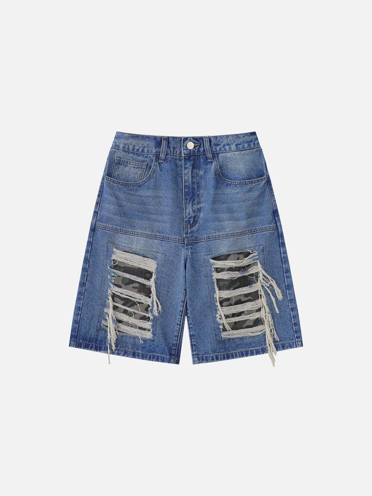 Concert Outfit Fake Hole Camouflage Patch Jorts