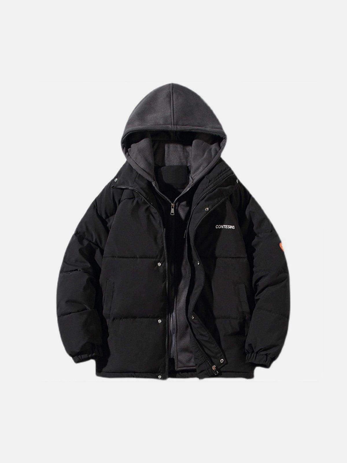 Concert Outfit Fake Two-Piece Hooded Winter Coat