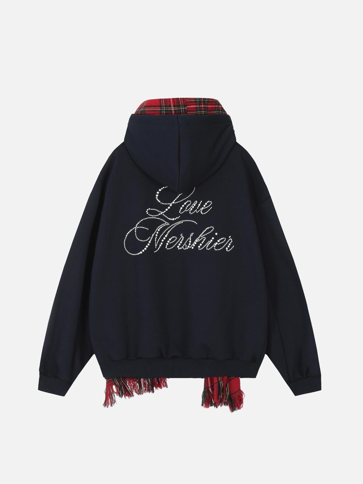 Concert Outfit Fake Two Piece Plaid Scarf Hoodie