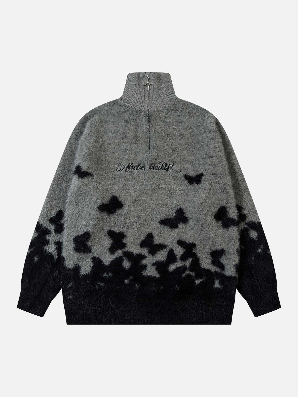 Concert Outfit Faux Mink Butterfly Zip Up Turtle Neck Sweater
