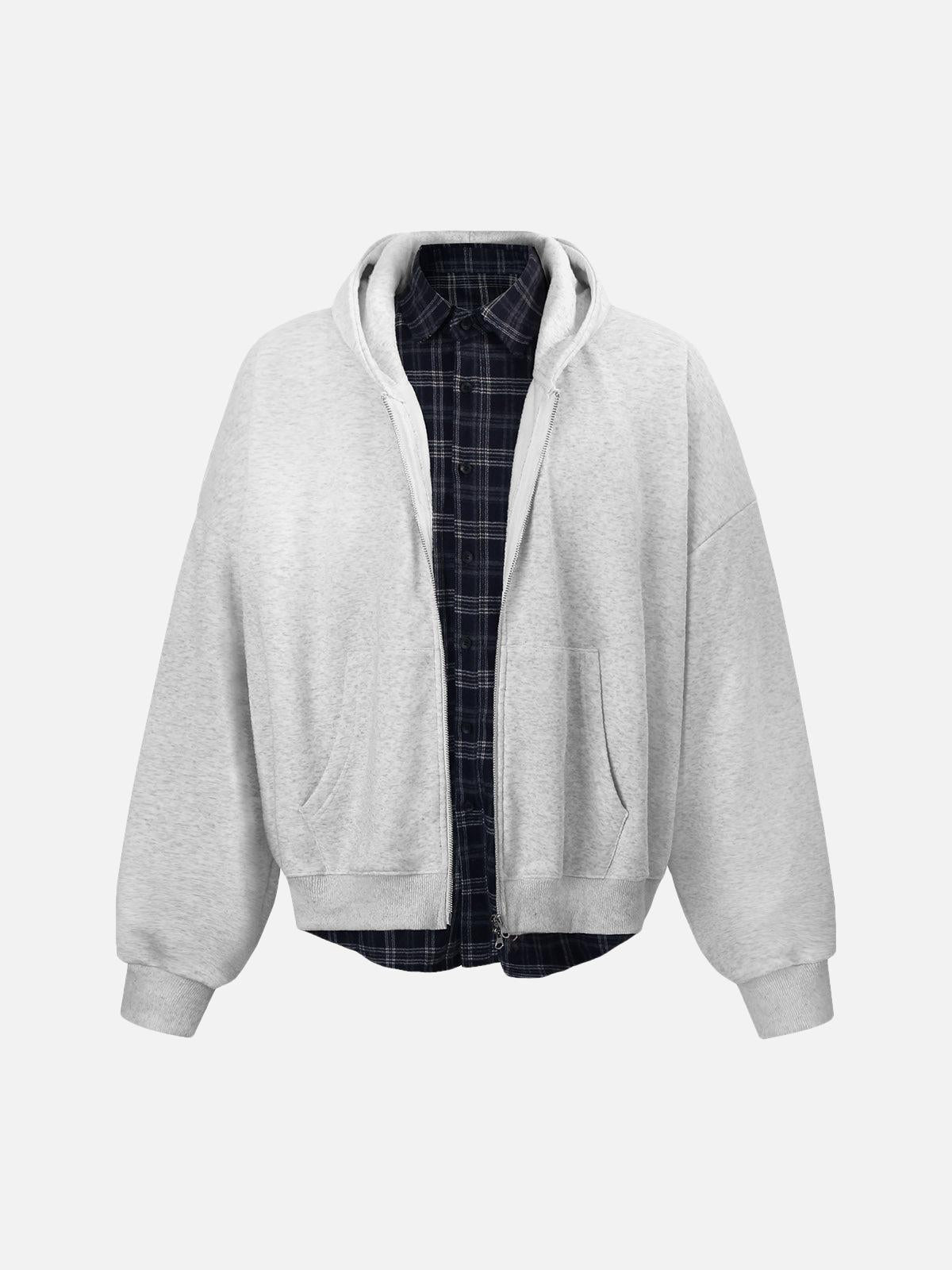 Concert Outfit Faux Two-Piece Plaid Fleece Hooded Jacket